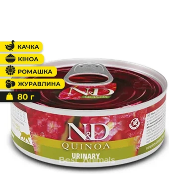 Вологий корм для здоров'я сечокам'яної ситеми котів Farmina Фарміна N&D Urinary з качкою кіноа ромашкою та журавлиною консерва 80 г 1 шт (8606014102178)