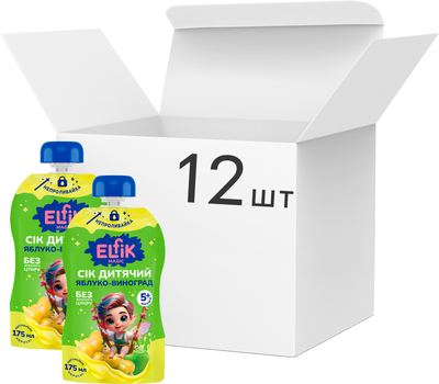 Упаковка дитячого соку Elfik Magic Яблуко-виноград 175 мл х 12 шт (4820266361761)