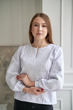 Жіноча вишиванка Козачка біла вишивка 48 (XL) домоткане полотно біла