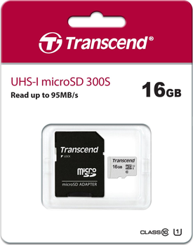 Карта пам'яті Transcend 300S microSDHC 16GB UHS-I U1 + SD адаптер (TS16GUSD300S-A)