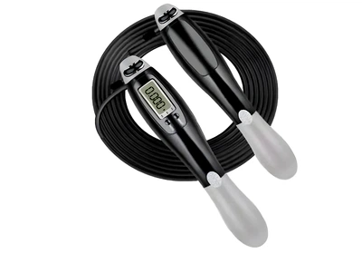 Швидкісна скакалка EasyFit 280 см з лічильником Чорно-сіра (інвентар для боксу та гімнастики) EF-1916-GY