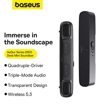 Міні-саундбар Baseus DS10 Mini (5вт, 5000mAh, Bluetooth, AUX/USB, RGB-підсвічування, сенсорне управління) - Чорний