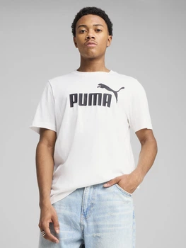 Футболка хлопковая длинная мужская Puma Ess No. 1 Logo Tee 68253202 S White с принтом (4067983297380)