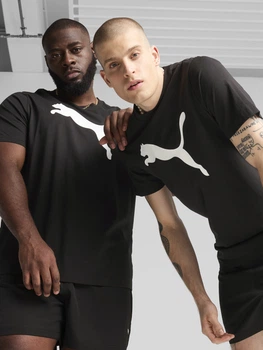 Футболка хлопковая длинная мужская Puma Ess Tee 68253601 M Black с принтом (4067983302183)