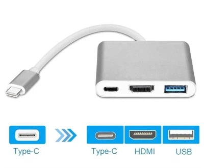 Переходник адаптер 3 в 1 USB Type-C - HDMI / USB 3.0 / USB Type-C Silver