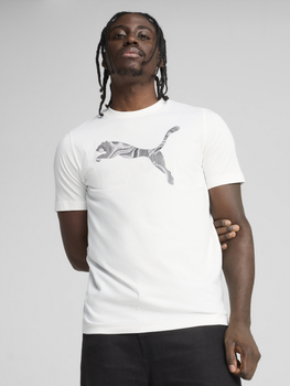 Футболка бавовняна довга чоловіча Puma Mass Merchants Logo Tee 68466002 M White з принтом (4067983592331)