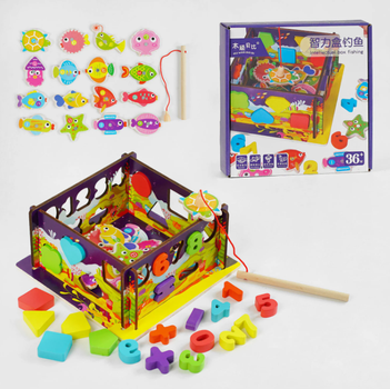 Розвиваюча дерев'яна логічна іграшка Tree Toys магнітна рибалка, геометричний сортер, математичний сортер