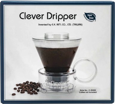 Zestaw Clever Dripper Zaparzacz do kawy szklany + Filtry papierowe 5 szt + Miarka do kawy Przeźroczysty brązowy (4715838469214)