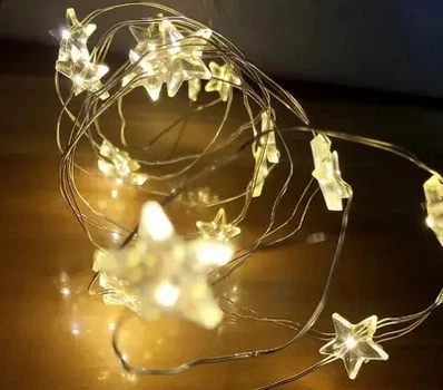 Гірлянда світлодіодна на батарейках + USB, 2 м, 20 led із зірочками, білий теплий