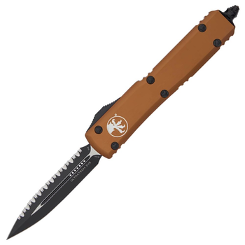 Нож автоматический Microtech Ultratech Double Edge FS серрейт. (длина 210мм, лезвие 89мм, черн), коричн