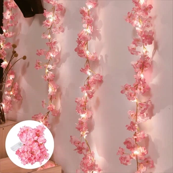 Светодиодная гирлянда 2 м Розовые цветы 20 LED теплый свет