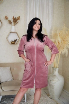Халат жіночий велюровий р 2XL рожевий (707-пудра)
