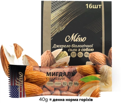 Упаковка Мигдаль Misso смажений 40 г х 16 шт (0.64 кг) (14820232570500)