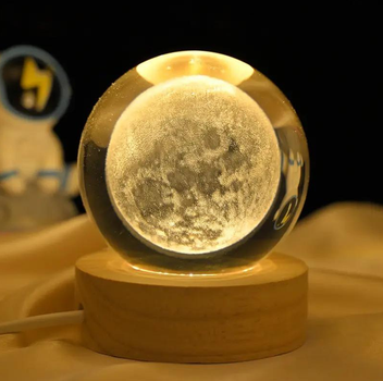 Декоративный 3D-ночник хрустальный шар "Луна" 60мм с Led подсветкой, прозрачный (D-2019092017)