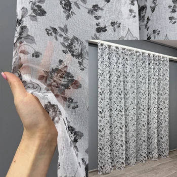 Тюль VR-Textil 909т Flora Батист Білий з чорно-білим 200х270 см (42-1165)