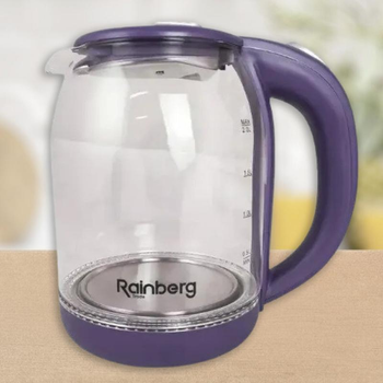 Електричний чайник Rainberg RB 22I8 скляний електрочайник 2.0 л з LED підсвічуванням, Фіолетовий