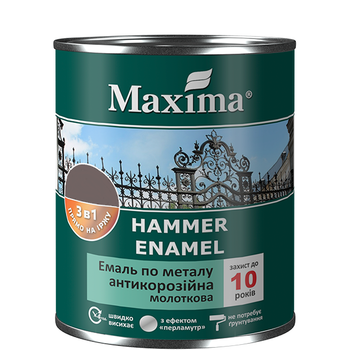 Эмаль антикоррозийная по металлу 3 в 1, молотковая Maxima Черная 0.75кг