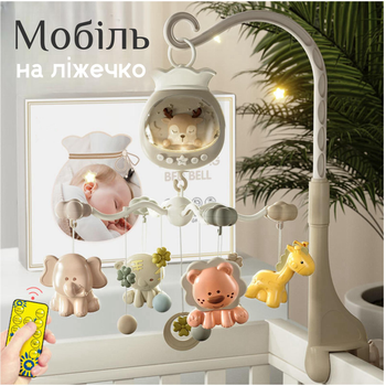 Мобиль на кроватку с пультом, детская каусель для новорожденных малышей мобили 2в1 с таймером, колыбельные и звуки, сolombokid