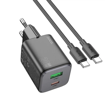 Блочок cетевое зарядное устройство адаптер HOCO N41 |1USB/1Type-C, 20 + кабель Type-C на Type-C
