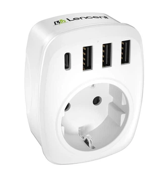 Адаптер розетки USB Lencent 5в1 с 3 портами зарядного устройства Белый