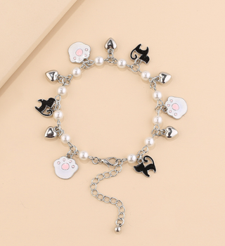 Браслет шарм на руку с котиками и лапками Fashion Jewerly серебристый (SVS)