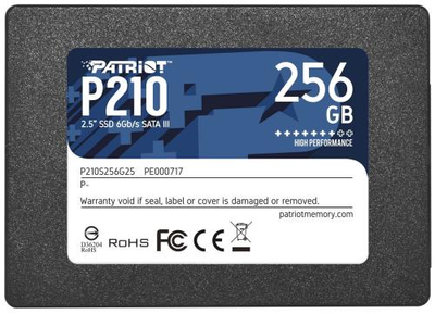 Твердотільний накопичувач SSD 256Gb, Patriot P210, SATA3, 2.5", 3D TLC, 500/400 МБ/с (P210S256G25)
