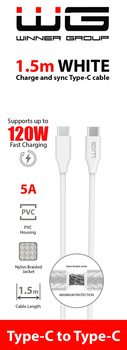 Kabel Winner Group USB Type-C - USB Type-C 120 W 1.5 m White (8591194114038)