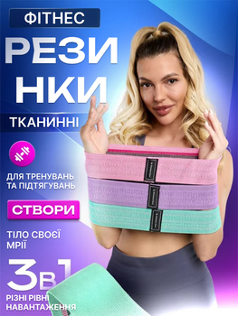 Набор резинок для фитнесса и спорта Fitness 3 шт тканевые резинки эспандеры для тренировки