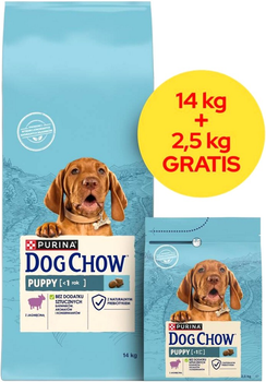 Karma sucha dla szczeniąt Purina Dog Chow z jagnięciną 14 kg + 2.5 kg (8445291655102)