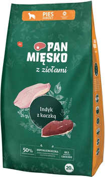 Karma sucha dla psów Pan Mięsko indyk z kaczką i ziołami 20 kg rozmiar M (5905342291503)