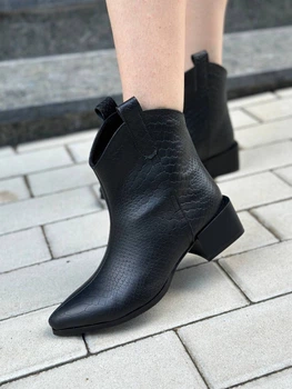 Жіночі черевики ковбойки ShoesBand Чорні натуральна шкіра рептилія на підборах 38 (24,5 см) (S55151-3д)