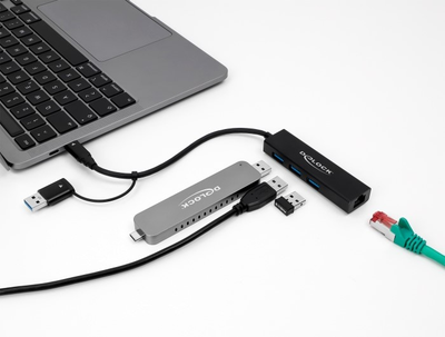 USB Hub Delock 3 Port USB 3.2 Gen 1 + Gigabit LAN (4043619641499)