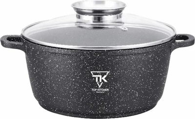 Кастрюля-казан круглая с крышкой 4,5л Top Kitchen, кастрюля с антипригарным мраморным покрытием Черная TК00052-Black