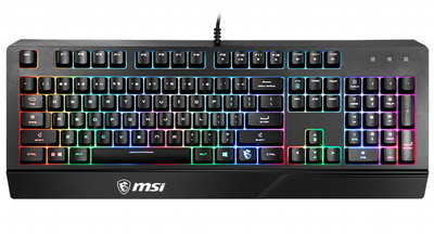 Клавіатура MSI VIGOR GK20, Black, USB, мембранні перемикачі, ефект райдужного підсвічування, водостійка конструкція, 1.8 м
