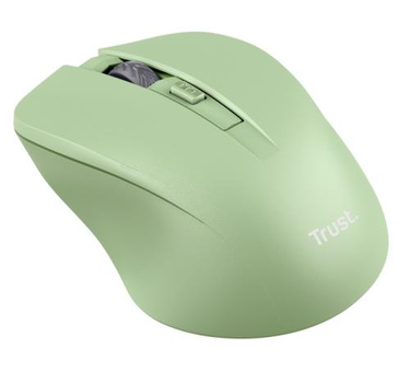 Мышь беспроводная Trust Mydo Silent, Green, USB 2.4GHz, оптическая, 1000/1400/1800 dpi, 4 кнопки, снижение звука щелчка мыши минимум на 90%, гнездо для хранения приемника USB, 1xAA (25042)