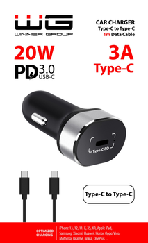 Ładowarka samochodowa Winner Group 1 x USB-C 20 W + kabel USB-C Black (8591194093142)