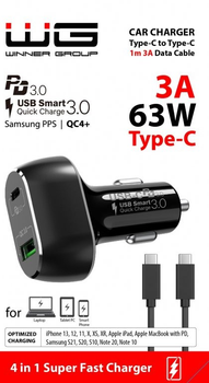 Ładowarka samochodowa Winner Group 1 x USB-C 45 W + 1 x USB-A 18 W + kabel USB-C Black (8591194098253)