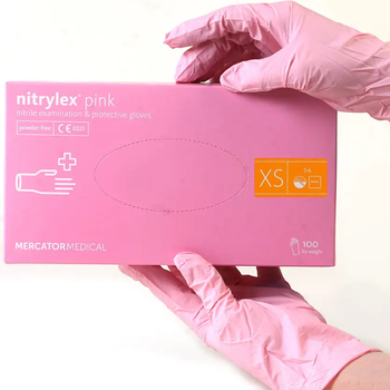 Рукавички нітрилові Mercator Nitrylex PINK неопудрені, розмір XS, 100 шт