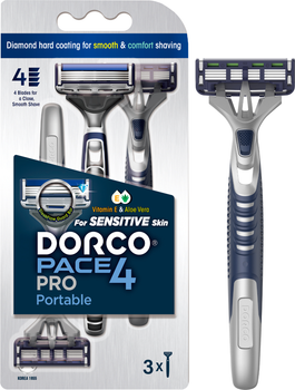Бритва одноразова Dorco Pace 4 Portable для чоловіків з 4 лезами 3 шт (8801038598253)