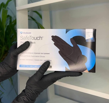 Рукавички оглядові нітрилові текстуровані Medicom SafeTouch Premium Black (неопудрені,нестерильні,чорні) S-size,100шт./уп.-1187H-B