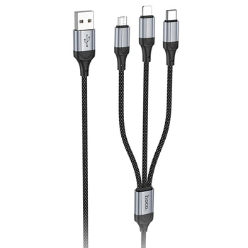 Міцний Дата кабель Hoco X102 Fresh 3in1 USB to Lightning + MicroUSB + Type-C (1m) Black