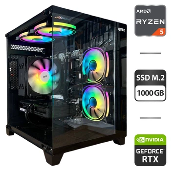 Збірка під замовлення: ігровий ПК Qube Reef ARGB Black Tower / AMD Ryzen 5 5500 (6 (12) ядер по 3.6 - 4.2 GHz) / 16 GB DDR4 / 1000 GB SSD M.2 / nVidia GeForce RTX 3060, 12 GB GDDR6, 192-bit / 650W / HDMI б/в