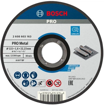 Круг отрезной Bosch PRO Metal 115×1.6×22.23 мм (2608603163)
