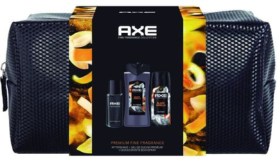 Zestaw kosmetyków pielęgnacyjnych Axe Trio Czarna Wanilia Dezodorant w sprayu 150 ml + Żel pod prysznic i do kąpieli 300 ml + Woda po goleniu 100 ml + Kosmetyczka (8720181585531)