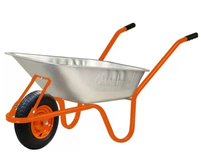 Тачка садовая BLUETOOLS WRC Basic Light (80 л, 120 кг, 0.6 мм) усиленная оцинкованная одноколесная с пневматическим колесом (24228)