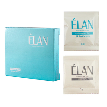 Гель-фарба для брів ELAN 02 Dark Brown темно-коричневий та кремовий окислювач 3% у саші 5 г