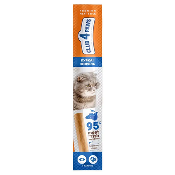 Лакомство для котов Club 4 Paws мясная палочка, курица и форель 5г