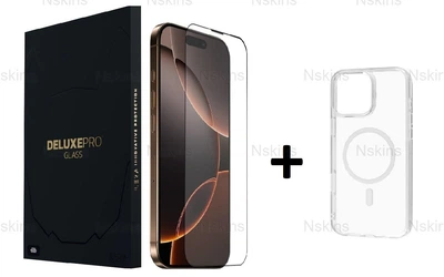 Защитное премиум стекло iLera DeLuxe FullCover Glass для Apple iPhone 15 Plus Black + Подарок Чехол поликарбонат Wave TPU + PC with MagSafe для iPhone