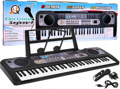 Keyboard Ramiz ze stojakiem na nuty mikrofonem nagrywaniem radiem USB i MP3 Czarny (5903864900026)