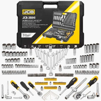 Набор инструментов JCB 38841 комбинированный профессиональный из хромованадиевой стали в пластиковом кейсе 1/2"/1/4"/3/8" 216 шт (5-56912)